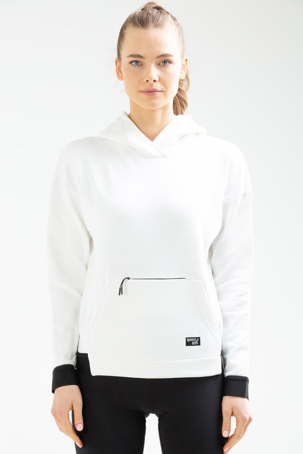 Ecru Women Hoodie Sweatshirt SC0961